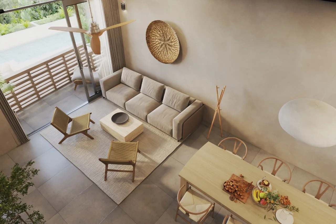 Departamentos en venta en Erenia Cancún área estancia