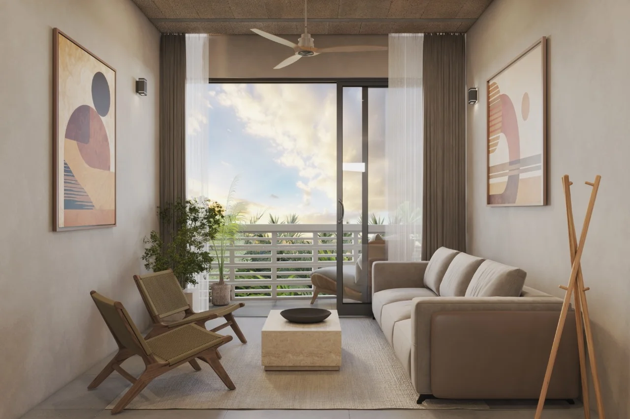 Departamentos en venta en Erenia Cancún área estancia2